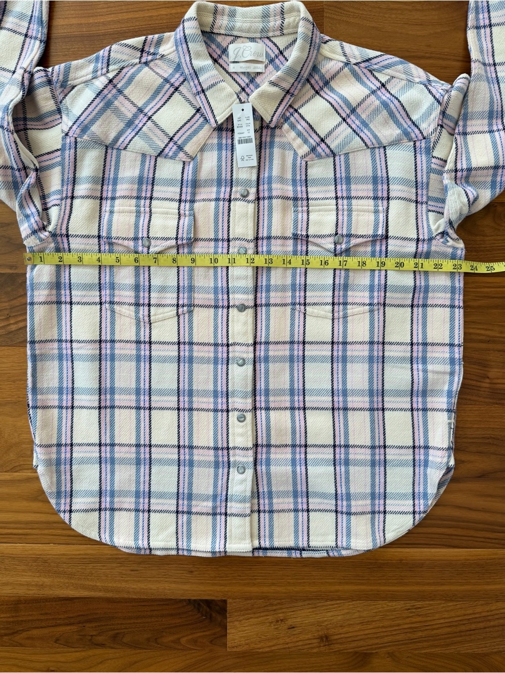 NWT J. Crew Lavender Plaid Pearl Snap Relaxed Shirt Shacket Women’s Size 12 / L - Picture 5 of 16